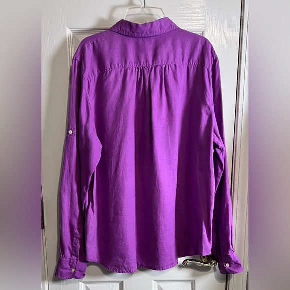 Lauren Ralph Lauren Linen Women’s XL Purple Collar Long Sleeve Button Up Shirt - Picture 2 of 7